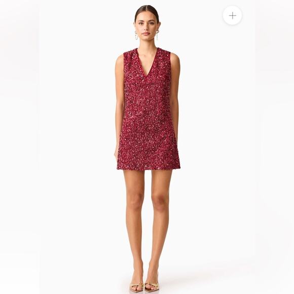 elliatt carmen red all over sequin beaded mesh shift mini dress size small NEW